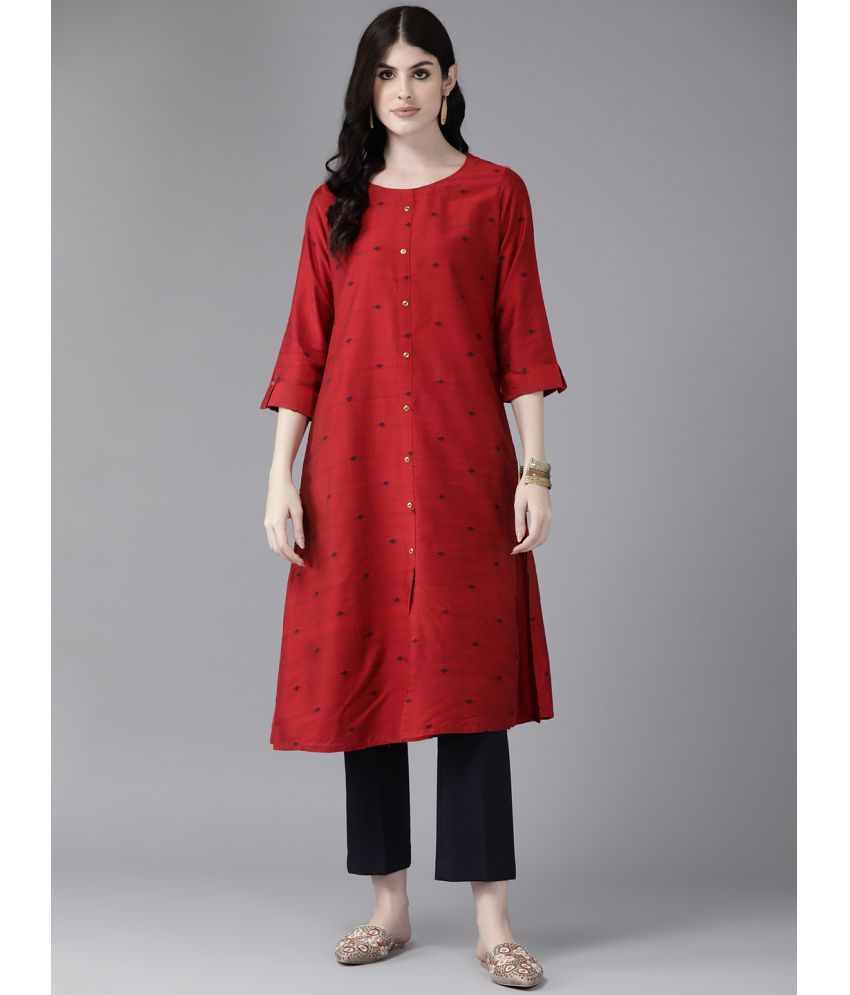     			Aarika Cotton Blend Self Design Straight Women's Kurti - Maroon ( Pack of 1 )