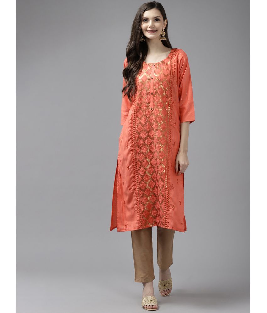     			Aarika Cotton Embroidered Straight Women's Kurti - Orange ( Pack of 1 )