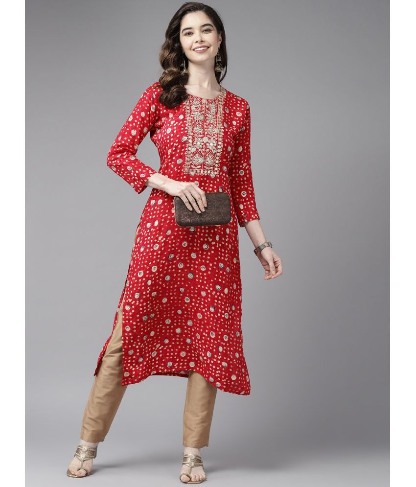     			Aarika Cotton Embroidered Straight Women's Kurti - Red ( Pack of 1 )