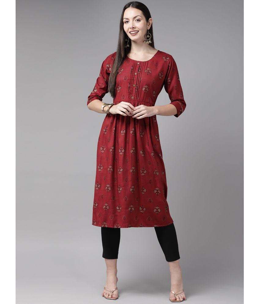     			Aarika Cotton Printed Flared Women's Kurti - Maroon ( Pack of 1 )