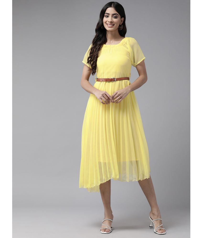     			Aarika Georgette Solid Midi Women's Fit & Flare Dress - Yellow ( Pack of 1 )