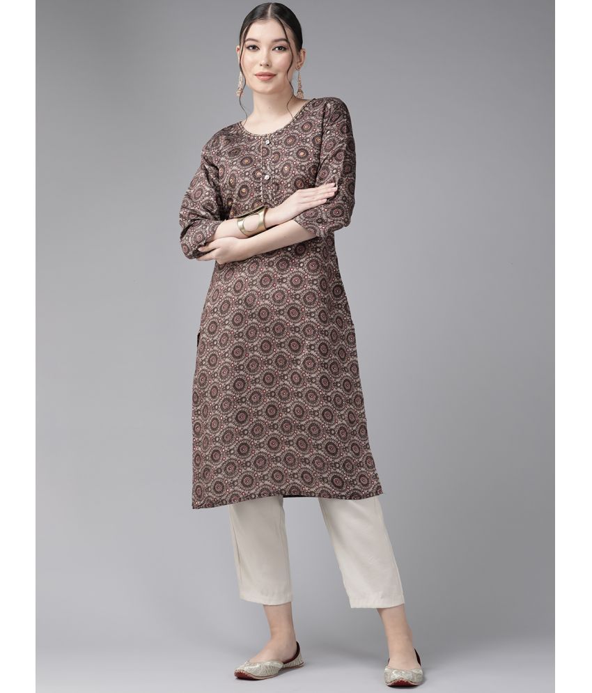     			Aarika Silk Printed Straight Women's Kurti - Brown ( Pack of 1 )