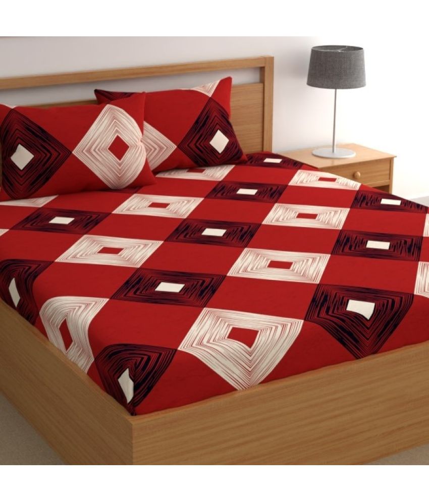     			CG HOMES Cotton Abstract 1 Double Bedsheet with 2 Pillow Covers - Red