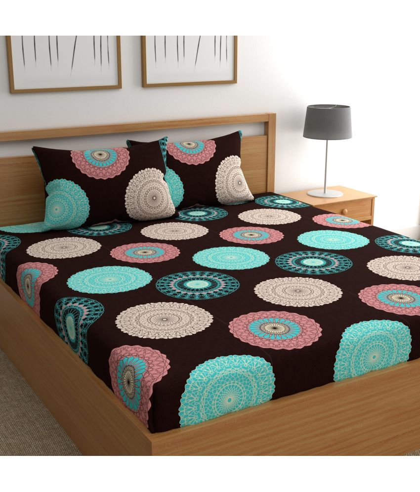     			CG HOMES Cotton Abstract 1 Double Bedsheet with 2 Pillow Covers - Brown