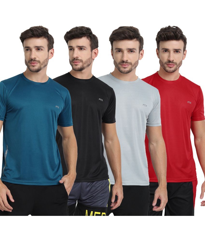     			FTX Polyester Regular Fit Solid Half Sleeves Men's T-Shirt - Multicolor ( Pack of 4 )