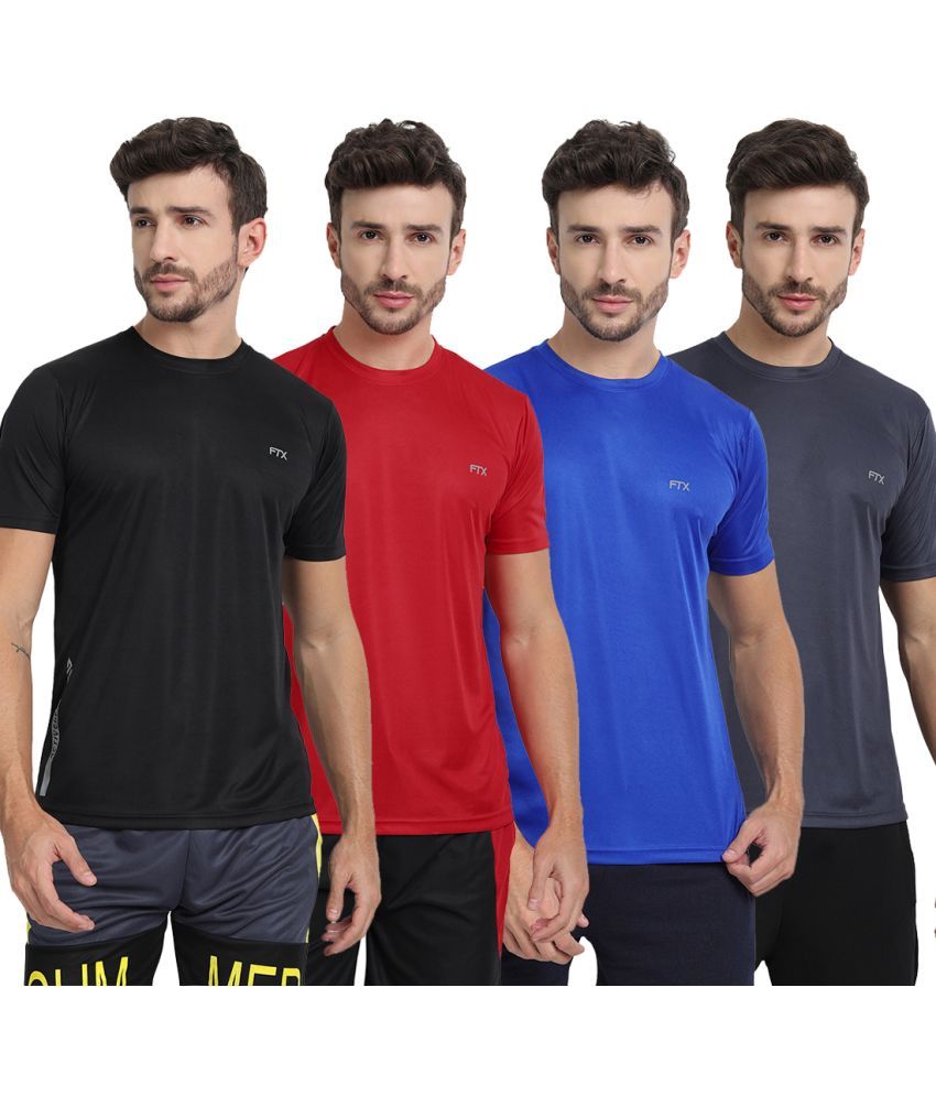     			FTX Polyester Regular Fit Solid Half Sleeves Men's T-Shirt - Multicolor ( Pack of 4 )
