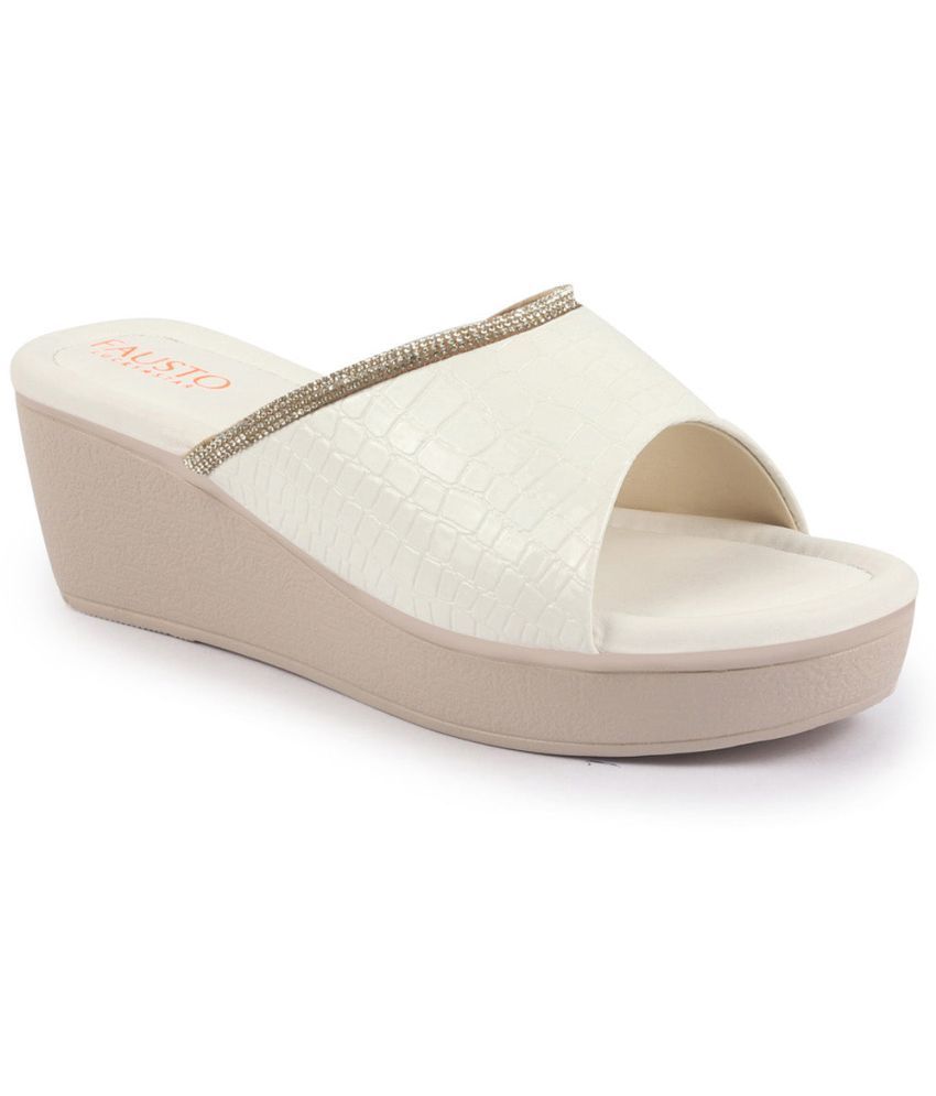     			Fausto White Women's Flats