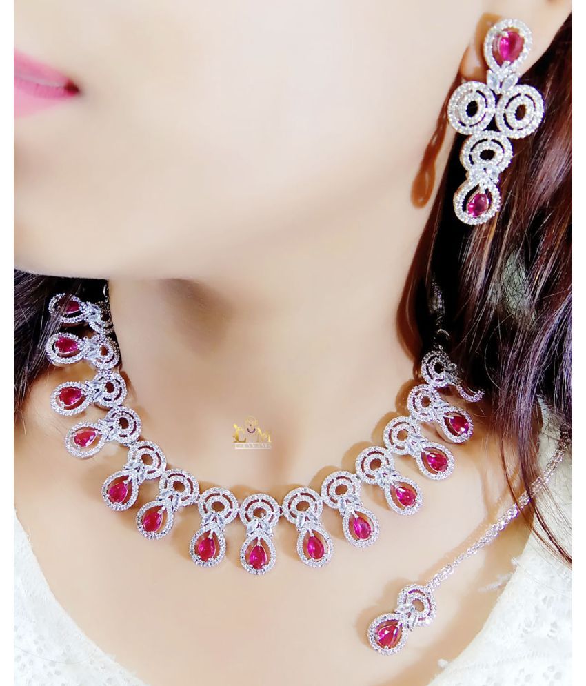     			Ladymania Red Alloy Necklace Set ( Pack of 1 )