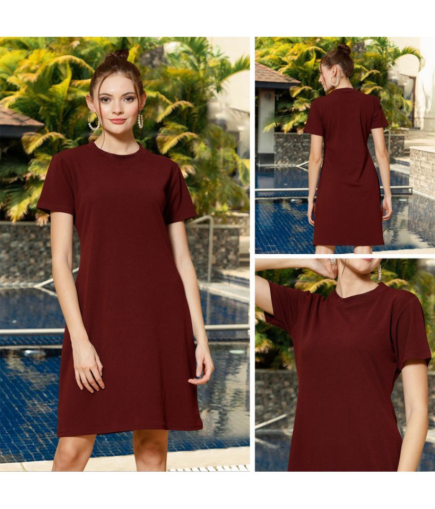     			MISS AYSE Cotton Blend Solid Above Knee Women's Fit & Flare Dress - Maroon ( Pack of 1 )