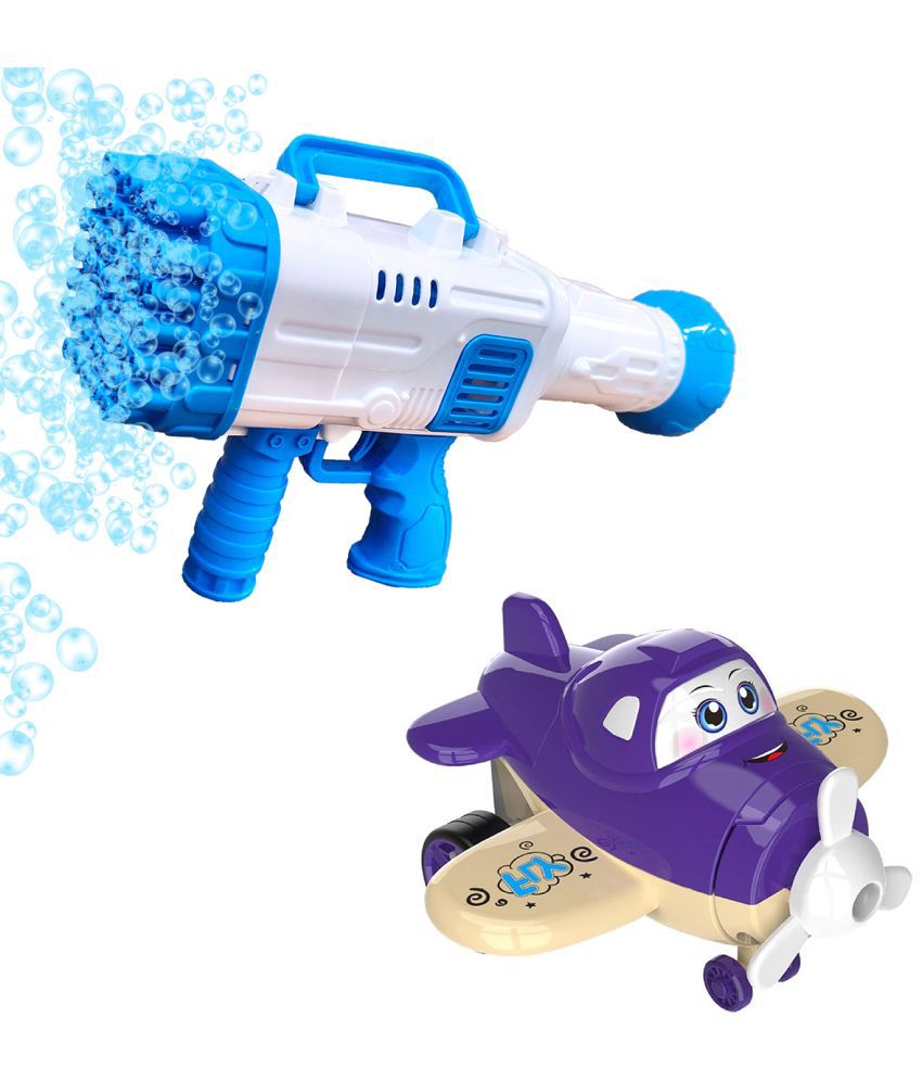     			RAINBOW RIDERS Combo Super Socket 45 Holes Blue Bubble Gun & Deform Cartoon Robot Plane Educational Toys, For Kids Boys Girls Age 3+ Years