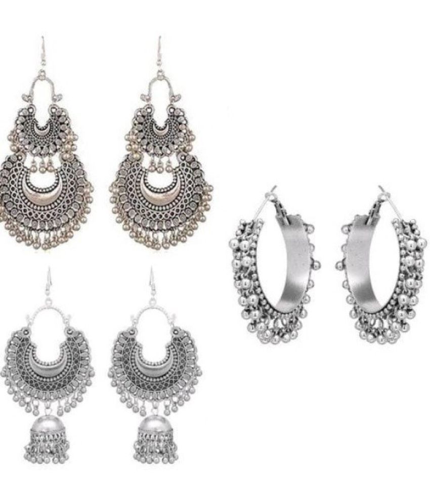     			Samridhi DC Silver Jhumki Earrings ( Pack of 3 )