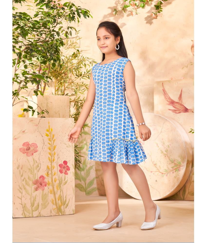     			Aarika Blue Cotton Girls A-line Dress ( Pack of 1 )