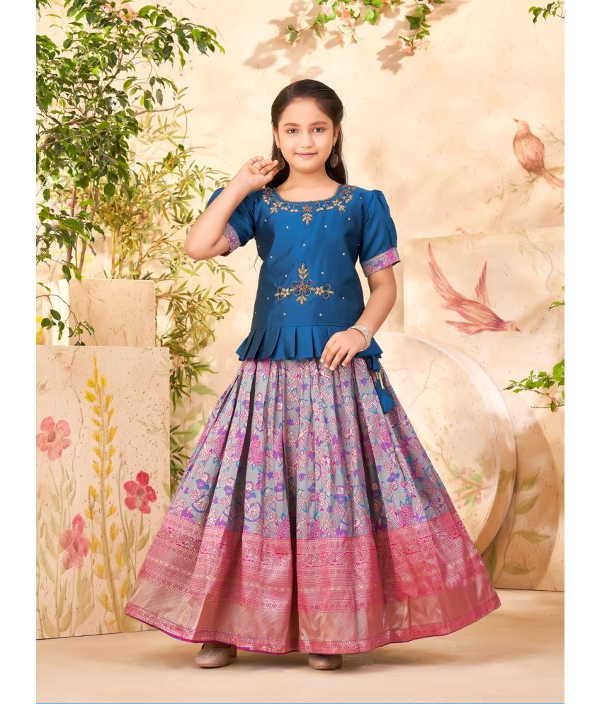     			Aarika Teal Silk Girls Lehenga Skirt ( Pack of 1 )