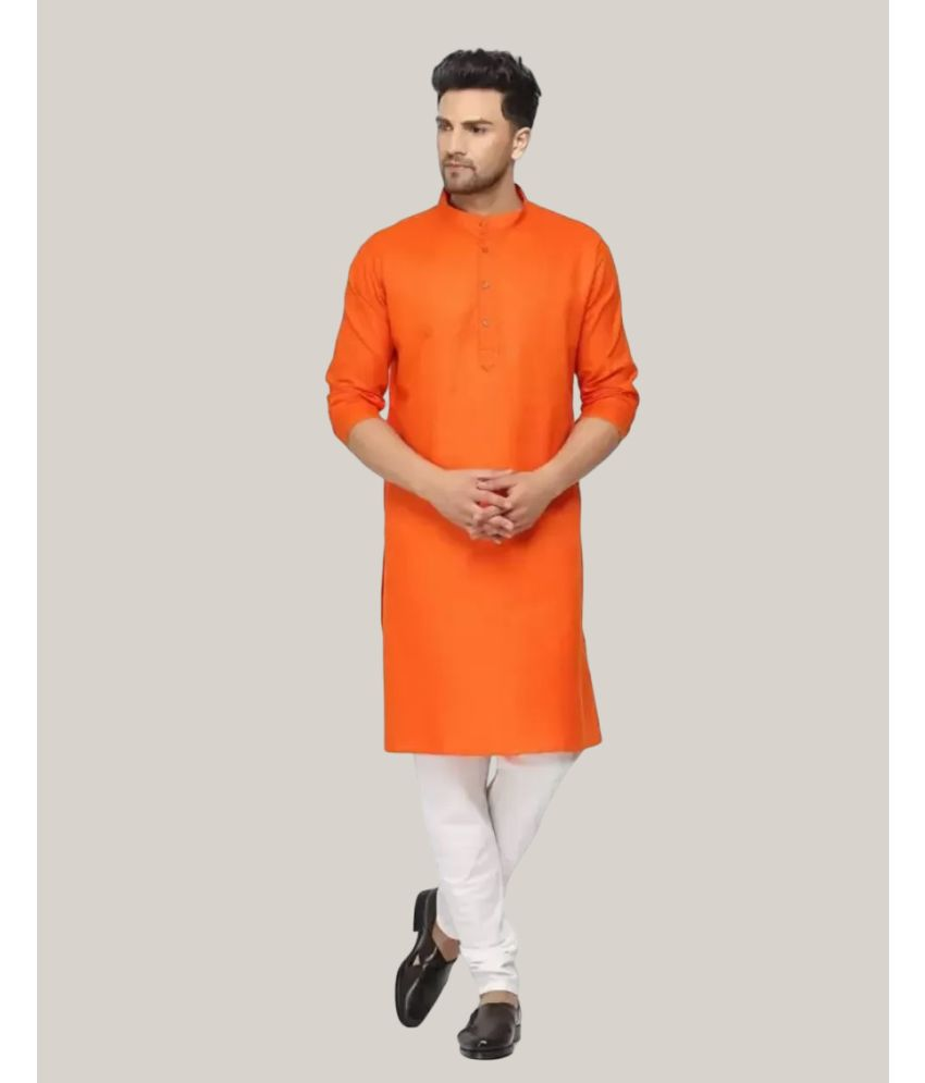     			Balaji's Orange Cotton Blend Regular Fit Men's Kurta Pyjama Set ( Pack of 1 )