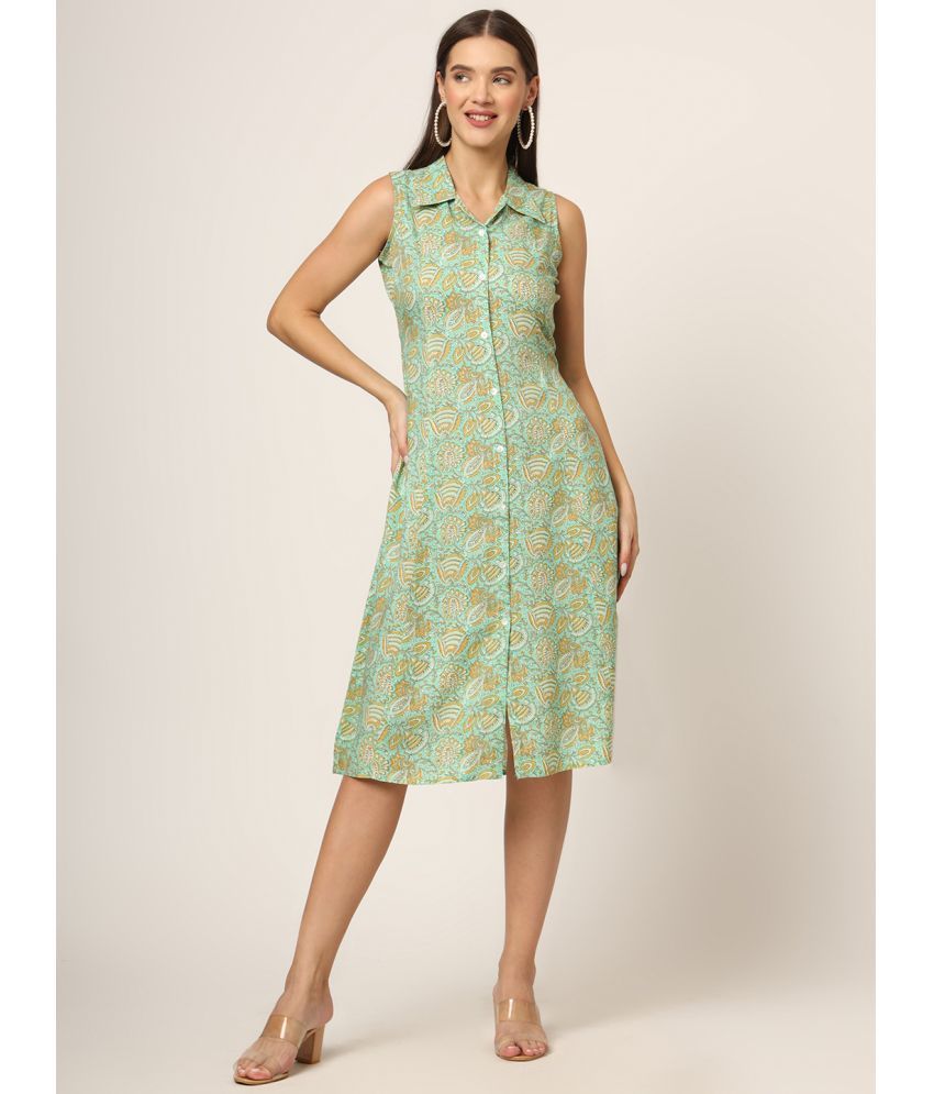     			Divena Rayon Printed Midi Women's Shirt Dress - Green ( Pack of 1 )