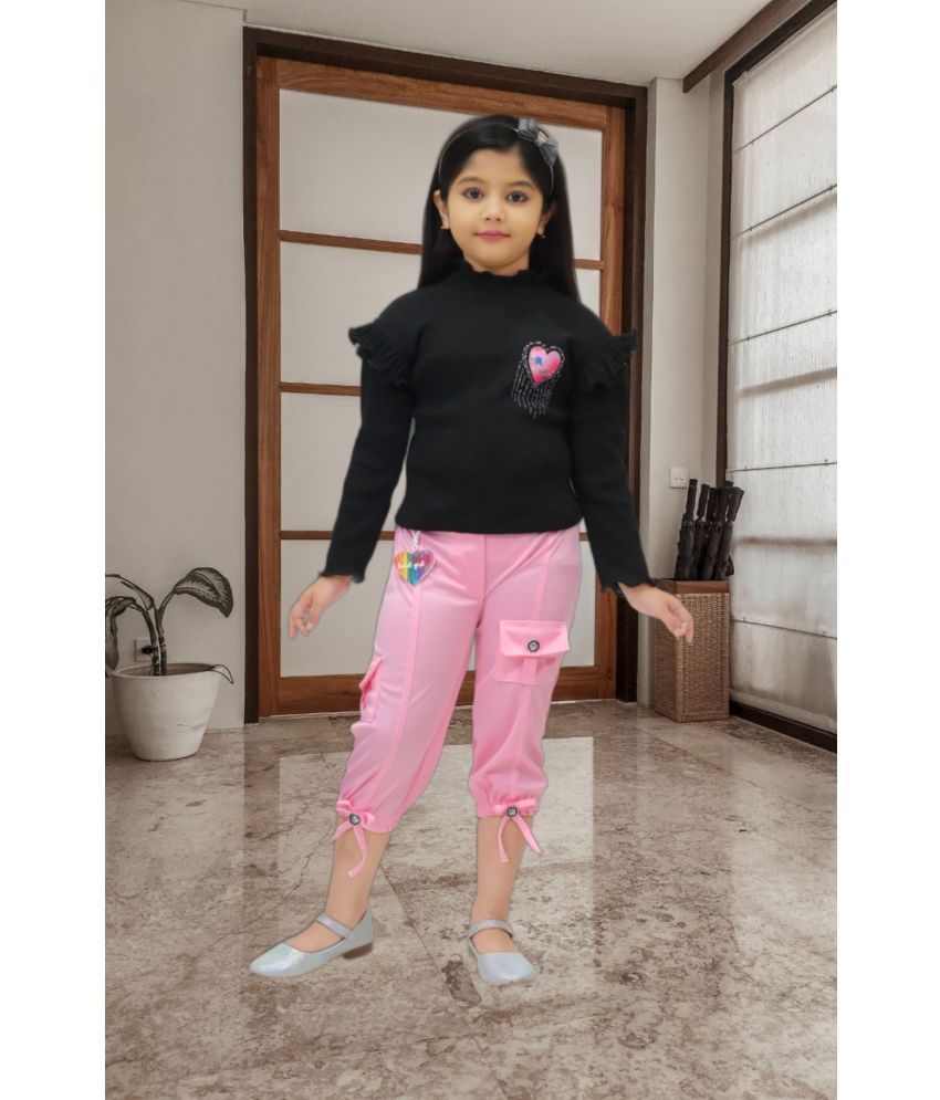     			NEWSIFA Pink Cotton Blend Girls Top With Capris ( Pack of 1 )