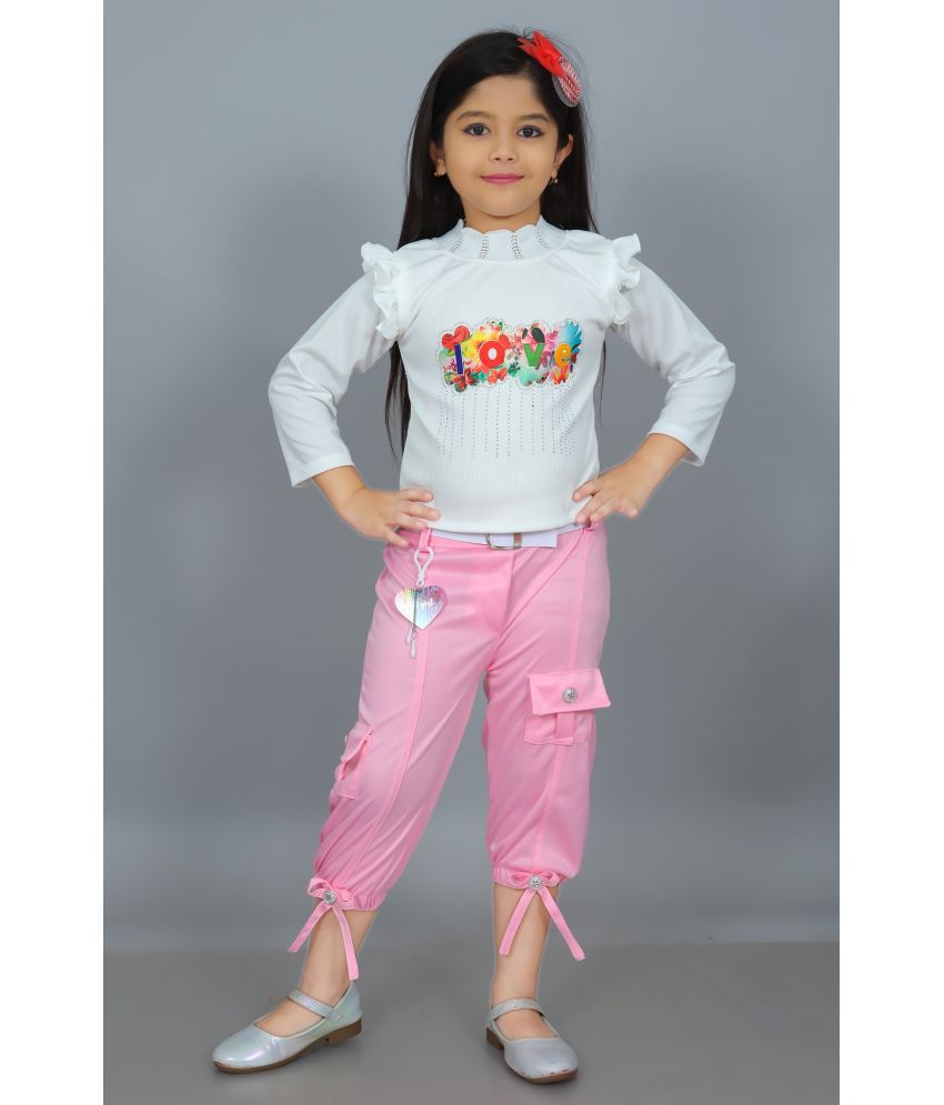     			NEWSIFA Pink Cotton Blend Girls Top With Capris ( Pack of 1 )