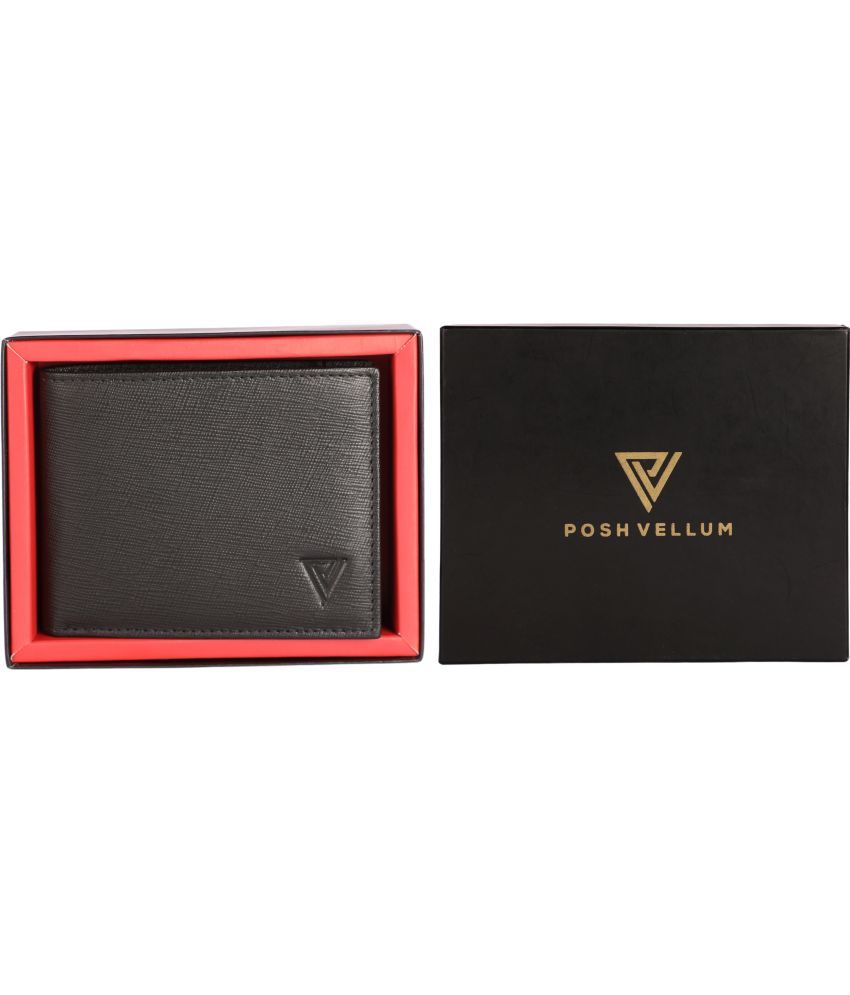     			POSH VELLUM Black 100% Leather Men's RFID Wallet ( Pack of 1 )