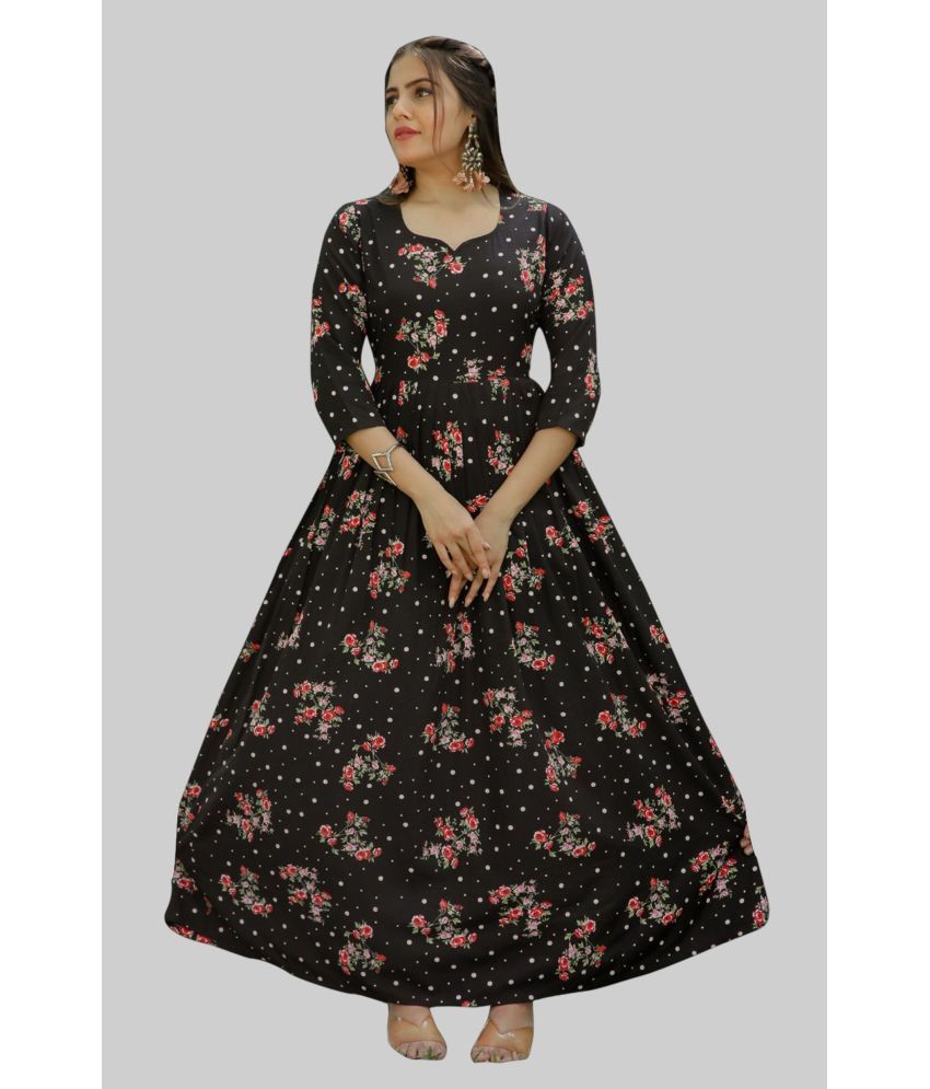     			PRIJHON Polyester Printed Full Length Women's Gown - Black ( Pack of 1 )