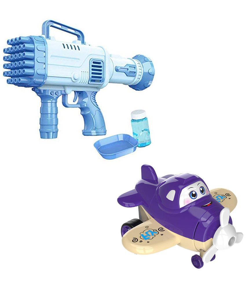     			RAINBOW RIDERS Combo Super Socket 32 Holes Blue Bubble Gun & Deform Cartoon Robot Plane, Friction Powered Toys For Kids Boys Age 3+ Years