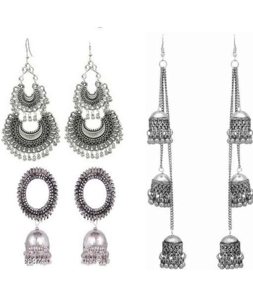     			Samridhi DC Silver Jhumki Earrings ( Pack of 3 )