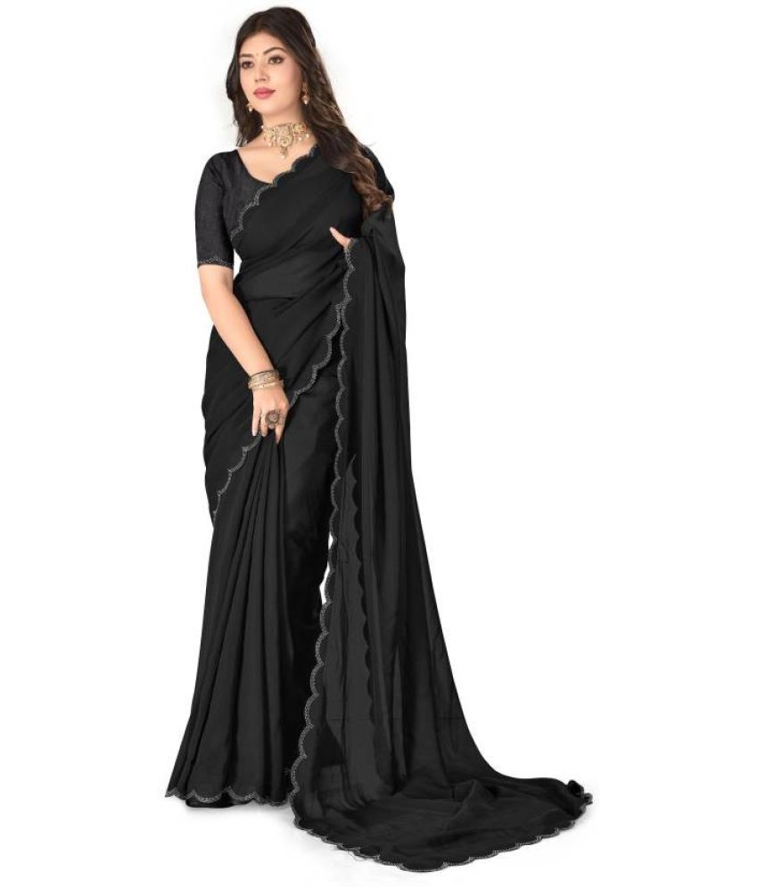     			Shivadit ethnic Georgette Cut Outs Saree With Blouse Piece - Black ( Pack of 1 )