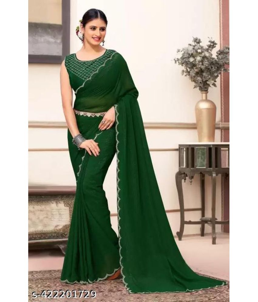     			Shivadit ethnic Georgette Cut Outs Saree With Blouse Piece - Green ( Pack of 1 )