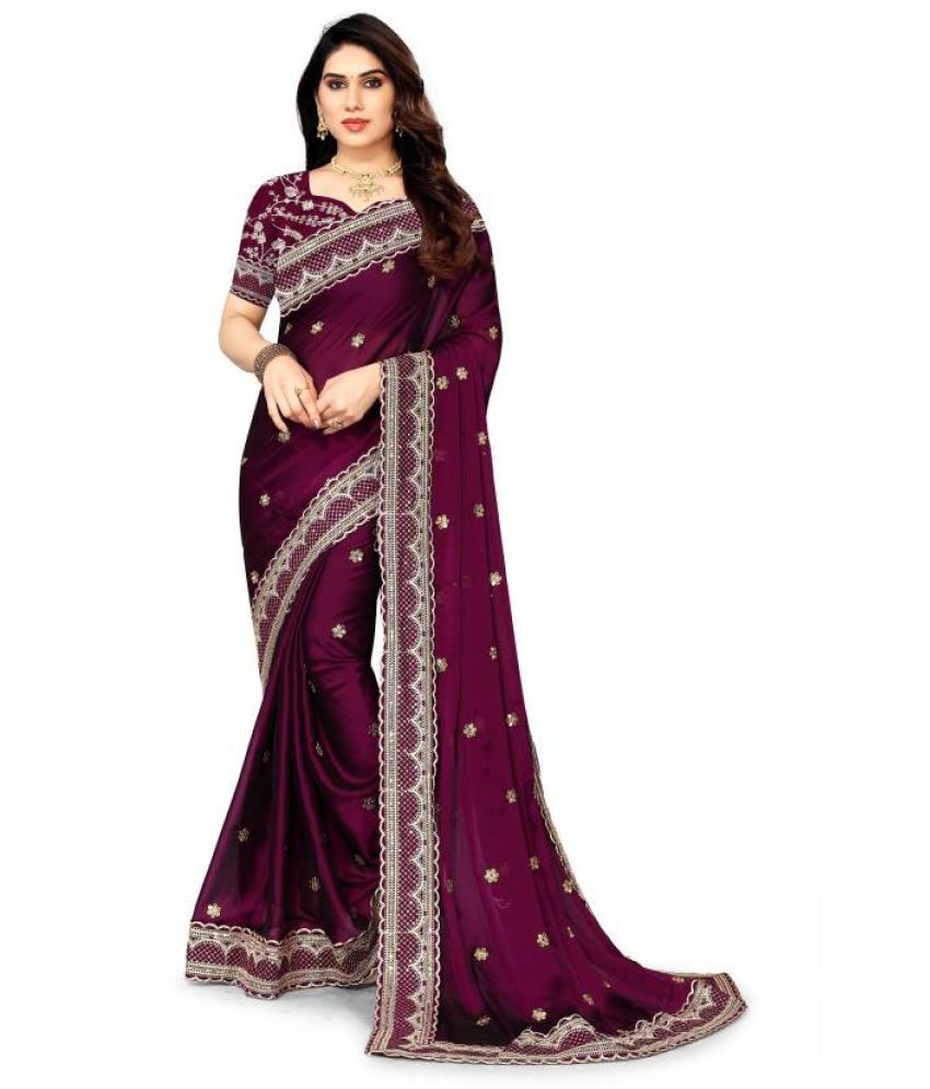     			Shivadit ethnic Georgette Embroidered Saree With Blouse Piece - Purple ( Pack of 1 )