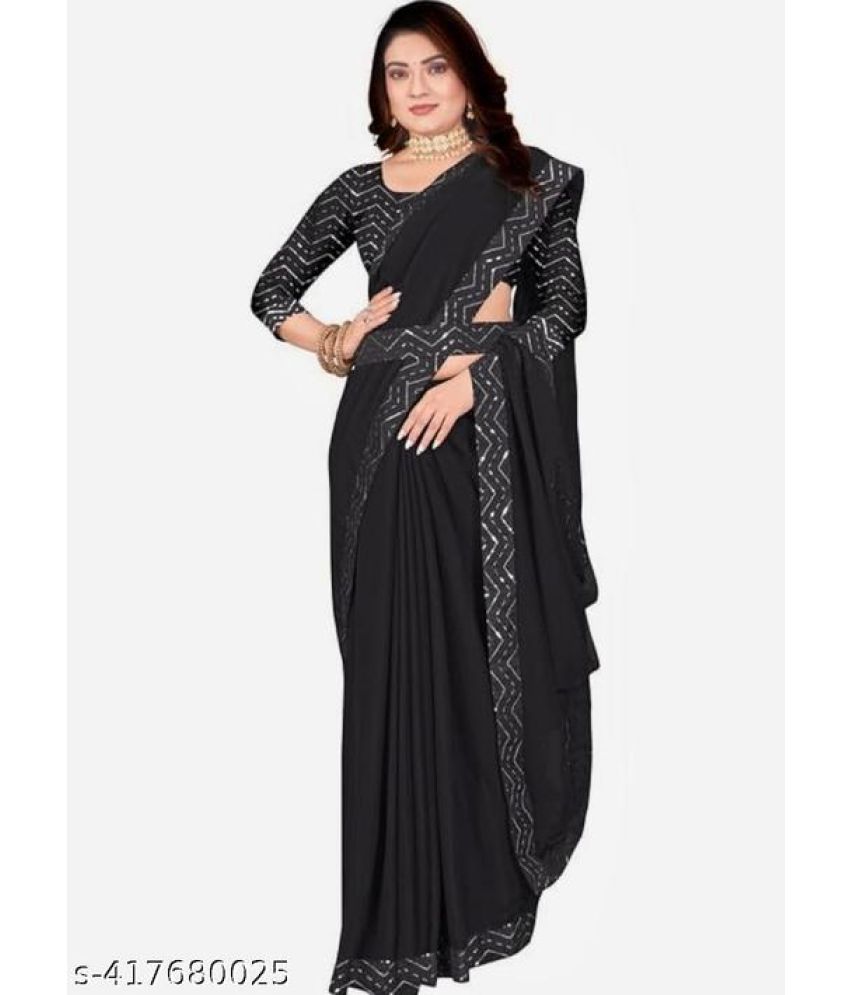     			Shivadit ethnic Georgette Embroidered Saree With Blouse Piece - Black ( Pack of 1 )