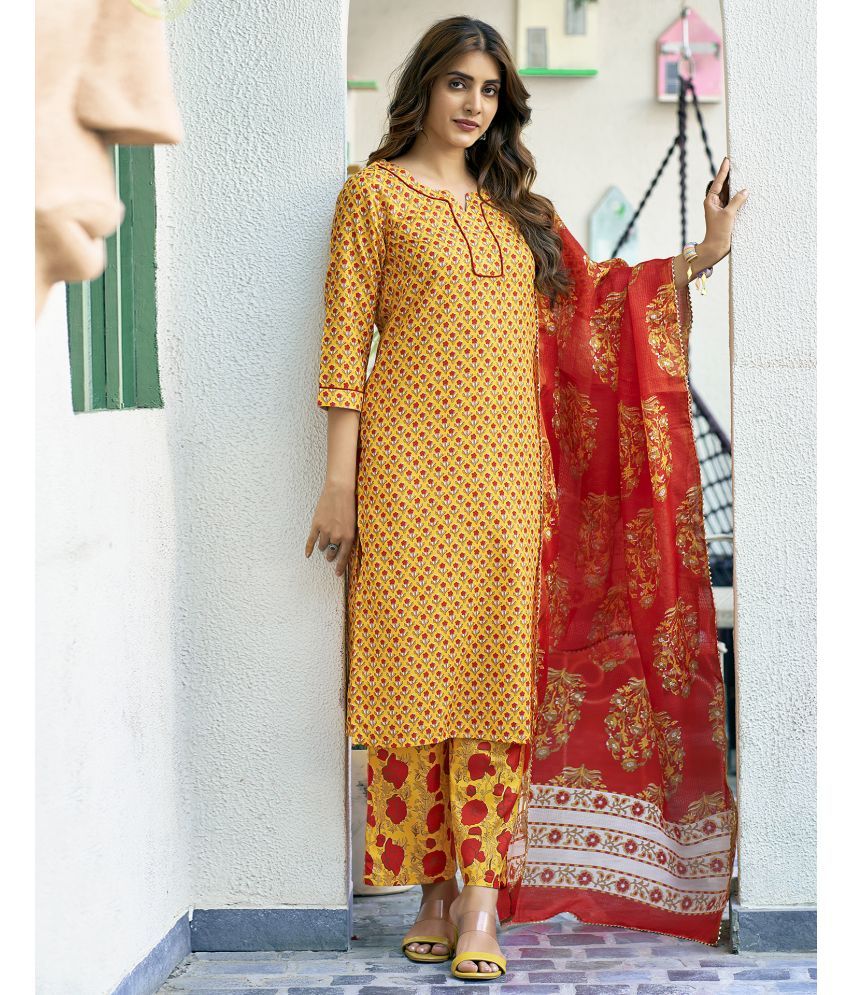     			Skylee Rayon Printed Kurti With Pants Women's Stitched Salwar Suit - Yellow ( Pack of 1 )