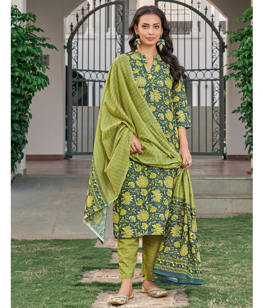     			Skylee Rayon Printed Kurti With Pants Women's Stitched Salwar Suit - Green ( Pack of 1 )