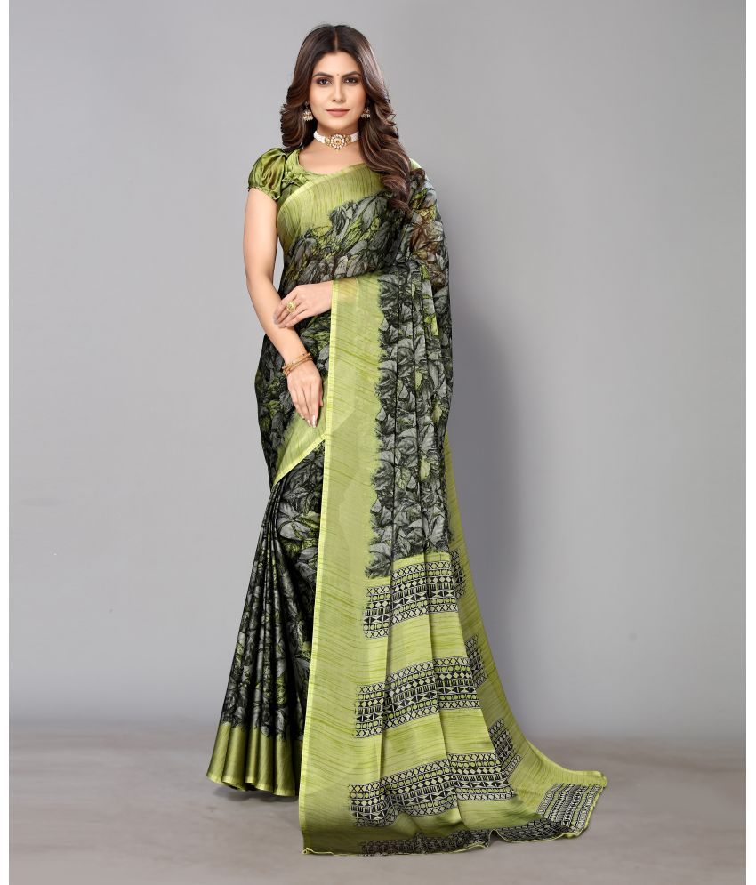     			Yashika Silk Blend Printed Saree With Blouse Piece - Light Green ( Pack of 1 )