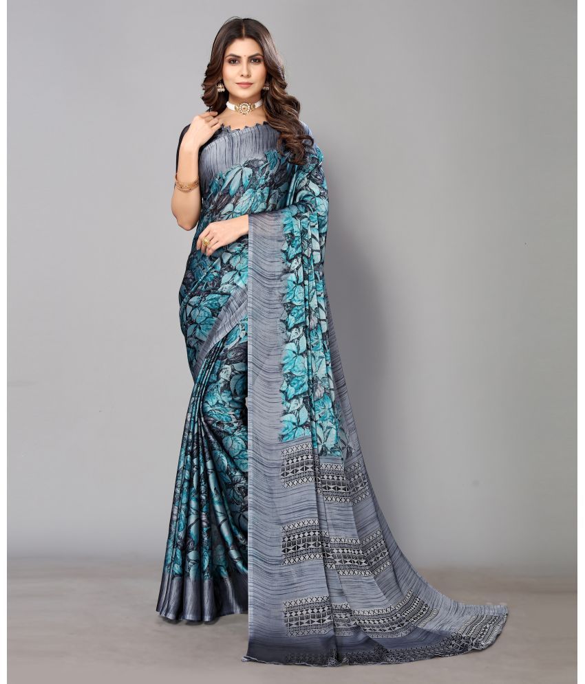     			Yashika Silk Blend Printed Saree With Blouse Piece - Light Blue ( Pack of 1 )