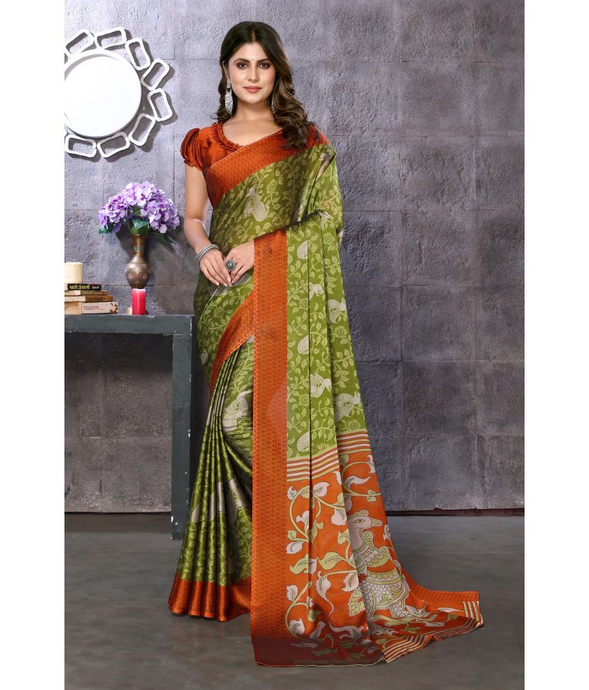     			Yashika Silk Blend Printed Saree With Blouse Piece - Orange ( Pack of 1 )