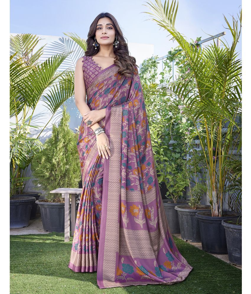     			Yashika Silk Blend Printed Saree With Blouse Piece - Purple ( Pack of 1 )