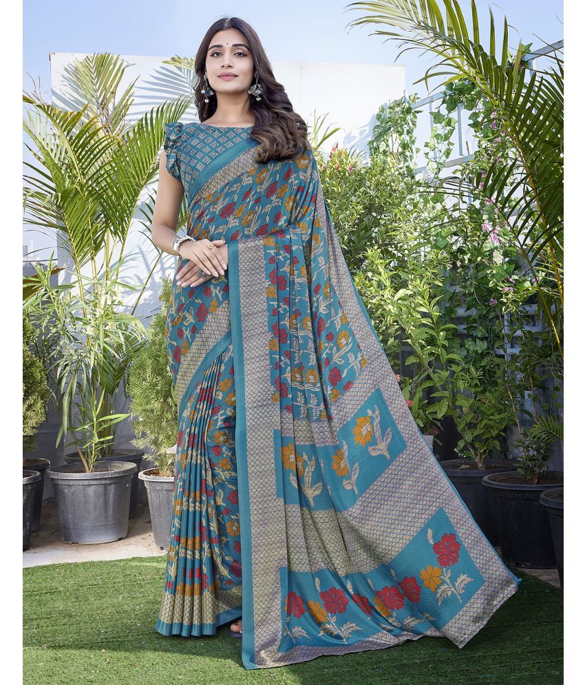     			Yashika Silk Blend Printed Saree With Blouse Piece - Rama ( Pack of 1 )