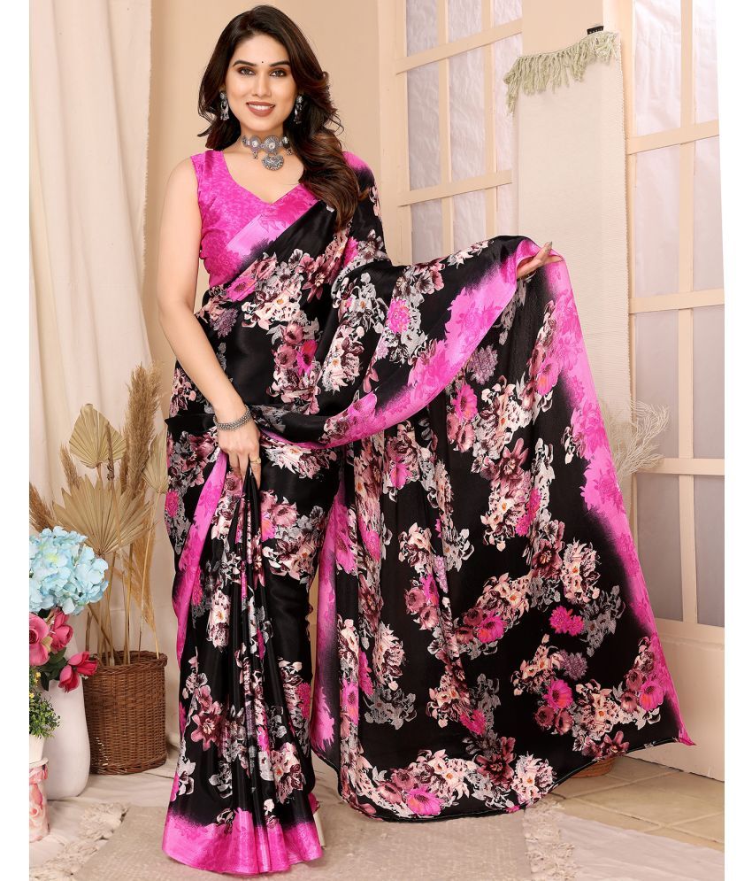     			Yashika Silk Blend Printed Saree With Blouse Piece - Pink ( Pack of 1 )