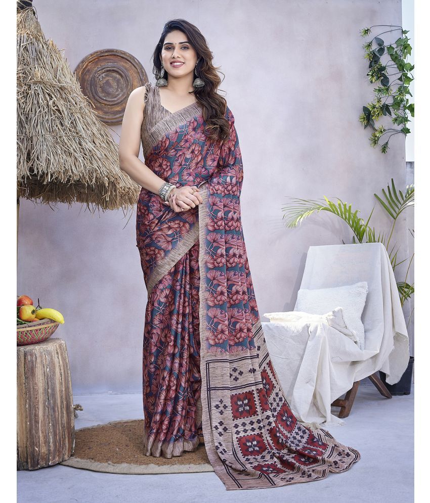     			Yashika Silk Blend Printed Saree With Blouse Piece - Grey ( Pack of 1 )