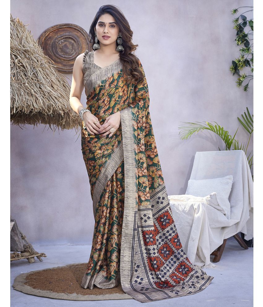     			Yashika Silk Blend Printed Saree With Blouse Piece - Green ( Pack of 1 )