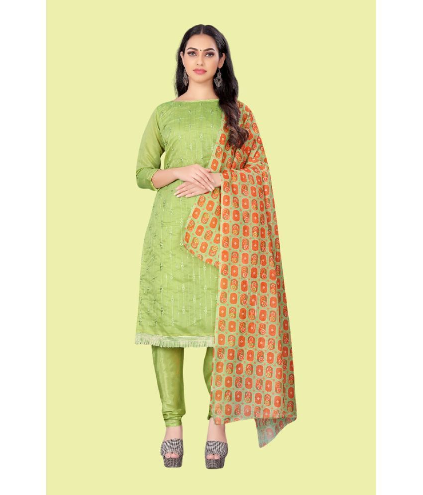     			A TO Z CART Unstitched Chanderi Embroidered Dress Material - Sea Green ( Pack of 1 )