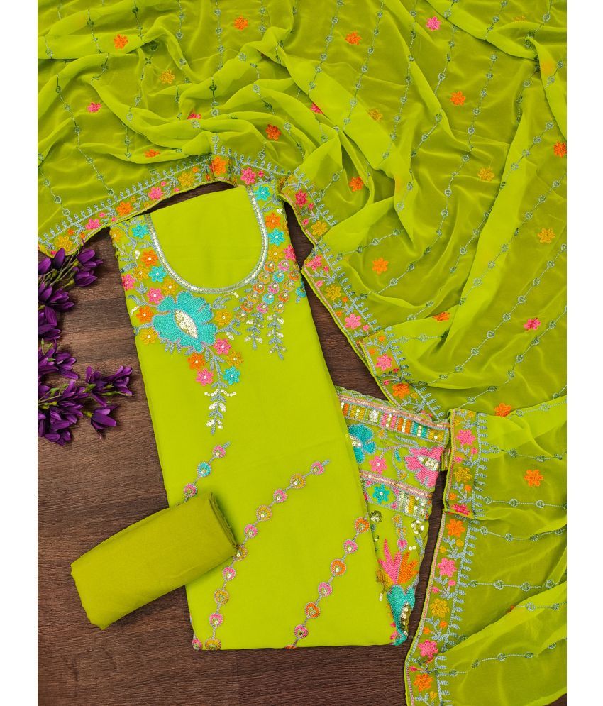     			A TO Z CART Unstitched Georgette Embroidered Dress Material - Lime Green ( Pack of 1 )