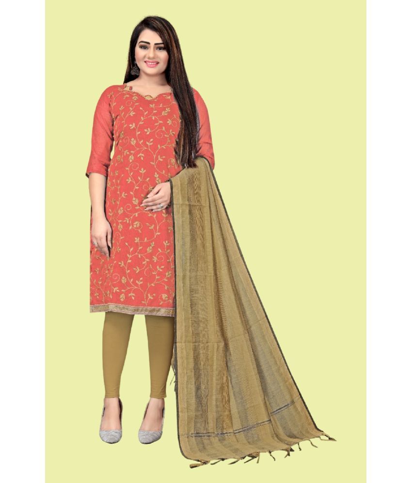     			Aika Unstitched Chanderi Embroidered Dress Material - Orange ( Pack of 1 )