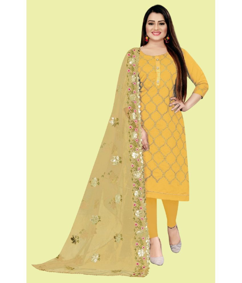     			Aika Unstitched Chanderi Embroidered Dress Material - Yellow ( Pack of 1 )