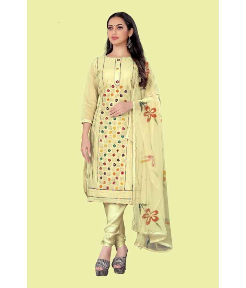     			Aika Unstitched Cotton Blend Printed Dress Material - Yellow ( Pack of 1 )