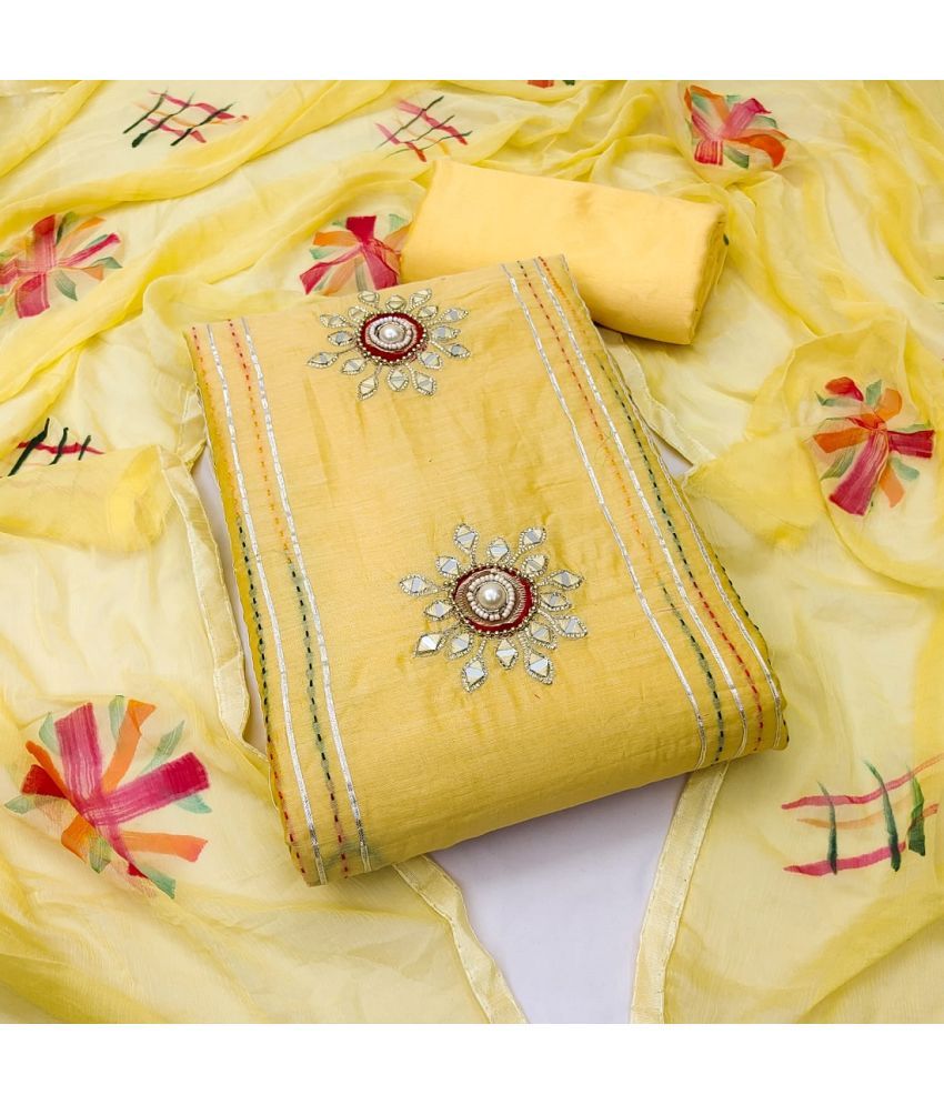     			Aika Unstitched Georgette Embellished Dress Material - Yellow ( Pack of 1 )