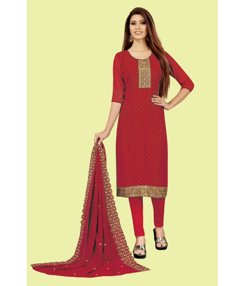     			Aika Unstitched Georgette Embroidered Dress Material - Red ( Pack of 1 )