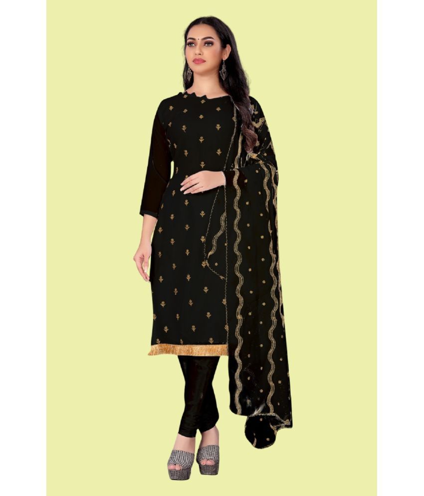     			Aika Unstitched Georgette Embroidered Dress Material - Black ( Pack of 1 )