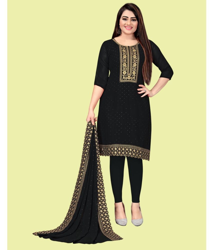     			Aika Unstitched Georgette Embroidered Dress Material - Black ( Pack of 1 )