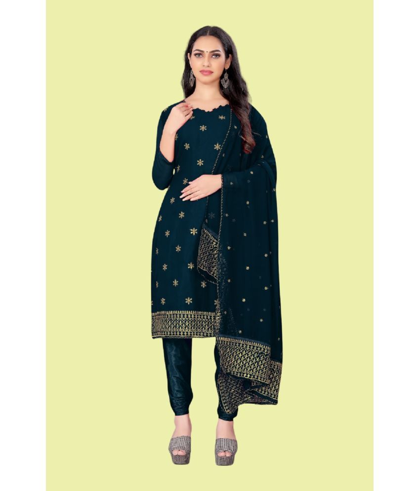     			Aika Unstitched Georgette Embroidered Dress Material - Teal ( Pack of 1 )