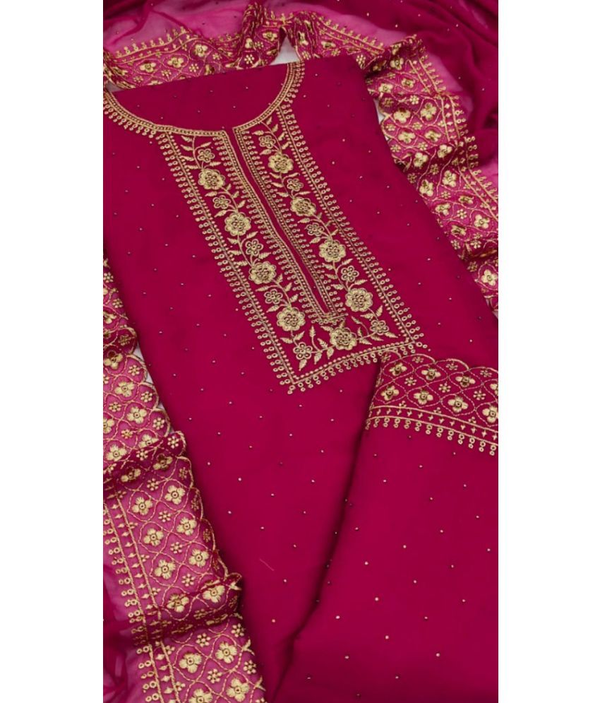     			Apnisha Unstitched Georgette Embroidered Dress Material - Magenta ( Pack of 1 )